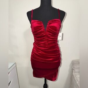 Brand New Windsor Red Ruched Velvet Dress Size Small